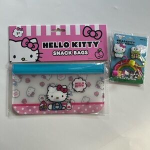 Hello Kitty Snack Bag Set - Pink, Teal & White & Straw cover set
